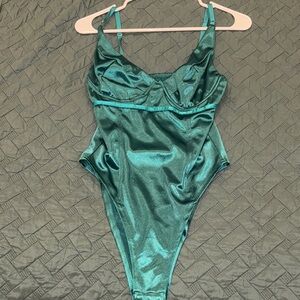 Emerald green satin bodysuit!